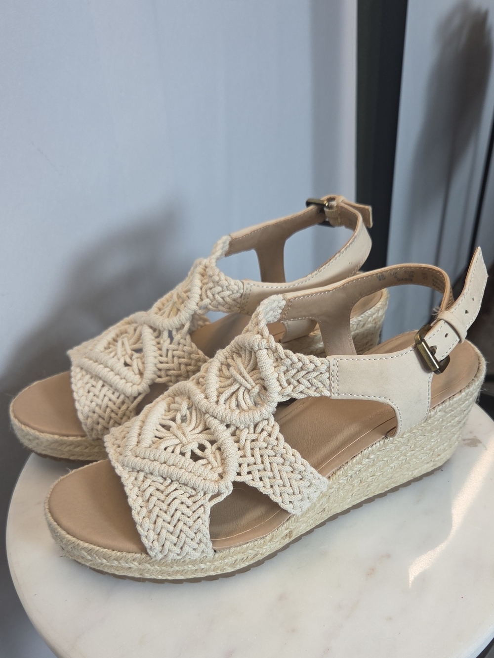 SOUL Naturalizer Cream Macramé Espadrille Wedge Sandals